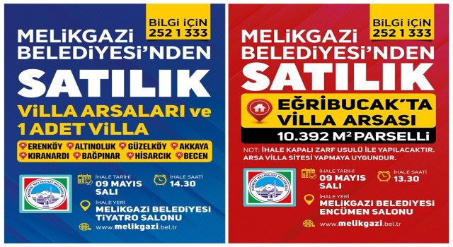 Melikgazi Belediyesinden satılık villa ve villa arsası ihalesi