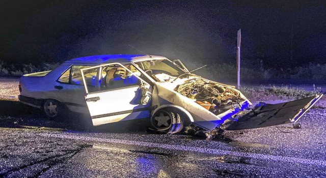 Refüje çarpan otomobilin sürücüsü yaralandı