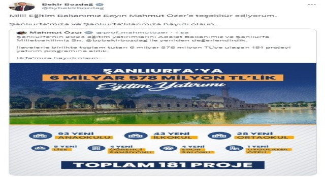 Şanlıurfaya 181 projeden oluşan dev eğitim yatırımı
