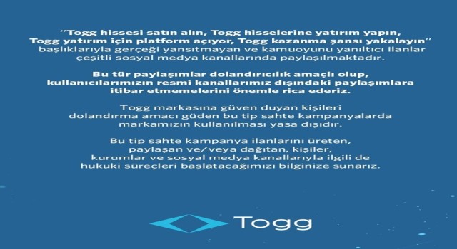 Toggdan dolandırıcılık uyarısı