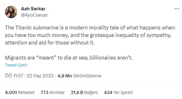 Batı medyasının sınıf ayrımı: Göçmenlerin denizde ölmesi normal, milyarderlerin denizde ölmesi trajedi
