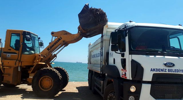 Belediye ekiplerinden Karaduvar sahilinde temizlik çalışması