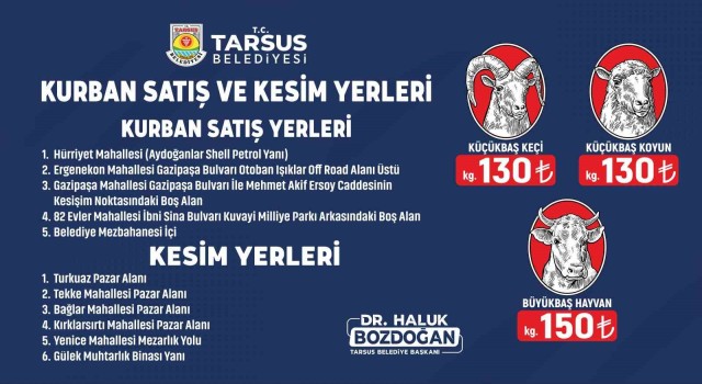 Tarsusta kurbanlık fiyatları ile satış ve kesim yerleri belirlendi