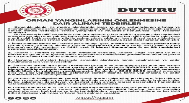 Ankarada ormanlık alanlara girişler 30 Eylüle kadar yasaklandı