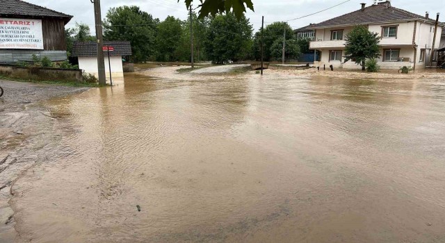 Düzcede uyarı levhaları su altında kaldı