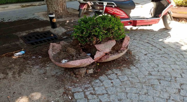 Eskişehirde dikkatsiz sürücü aracını park ederken beton saksıyı kırdı