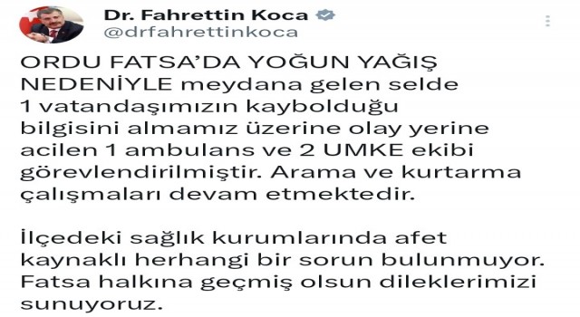 Orduda kaybolan kadın için arama çalışması başlatıldı