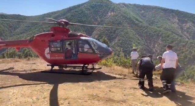 Ambulans helikopter mezradaki hastanın imdadına yetişti
