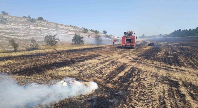 Balya yapımı sırasında çıkan yangın 17 dönüm araziye zarar verdi