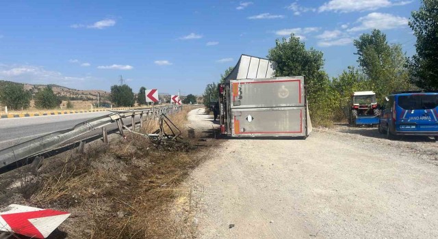 D100de devrilen tırın sürücüsü yaralandı