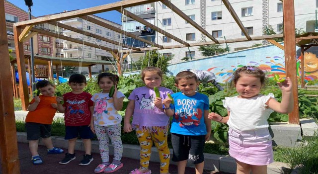 Mamak Belediyesinin anaokullarında öğrenciler, sebze yetiştirip hayvan besliyor