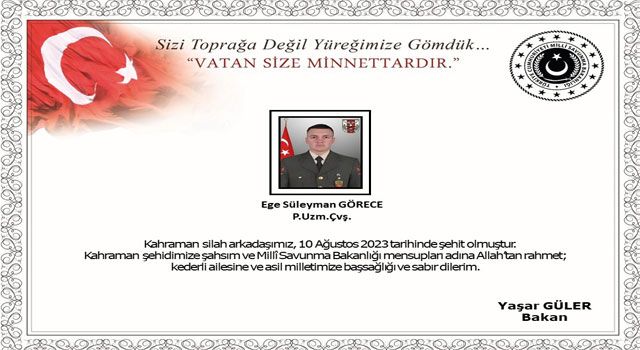 Pençe-Kilit Operasyonu Bölgesinde Yaralanan Uzman Çavuş Görece Şehit Oldu