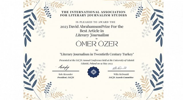 Prof. Dr. Ömer Özer ‘20. Yüzyıl Türkiyesinde Edebi Gazetecilik başlıklı makalesiyle uluslararası bir başarıya imza attı