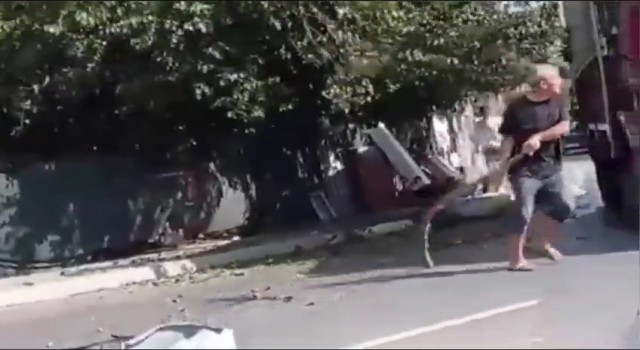 Arnavutköyde yola sarkan ağacın dallarına çarpan kamyon şoförüne böyle saldırdılar