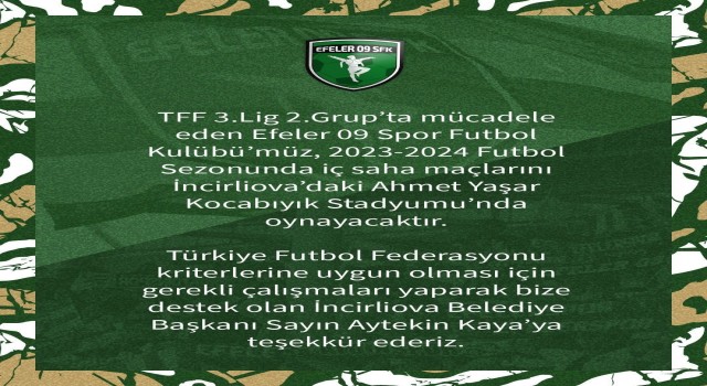 Efeler 09 SFK iç saha maçlarını İncirliovada oynayacak