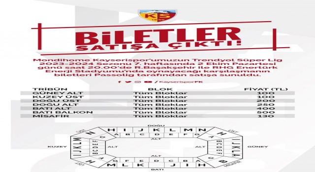 Kayserispor-Başakşehir maçının bilet fiyatları belli oldu