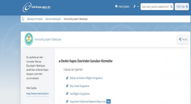 Manisa Kartın e-Devlet hizmetlerine bir yenisi daha eklendi