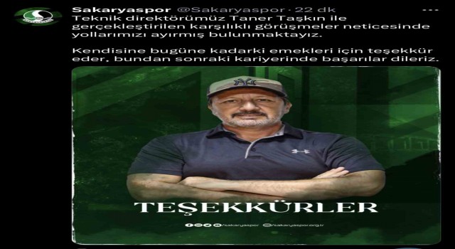 Sakaryasporda ayrılık: Taner Taşkın ile yollar ayrıldı