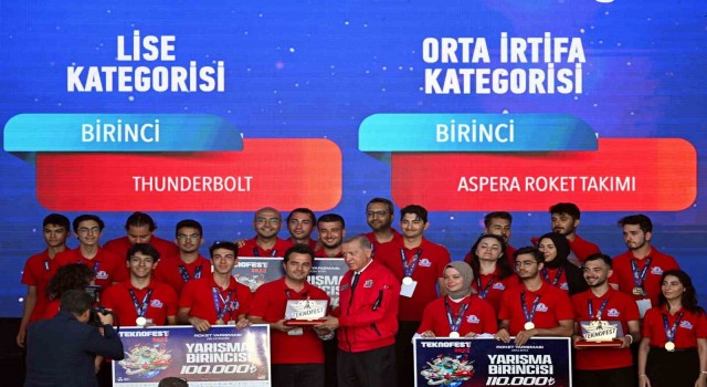 Teknofest birincisi olan GAÜN takımı ödülünü Erdoğandan aldı