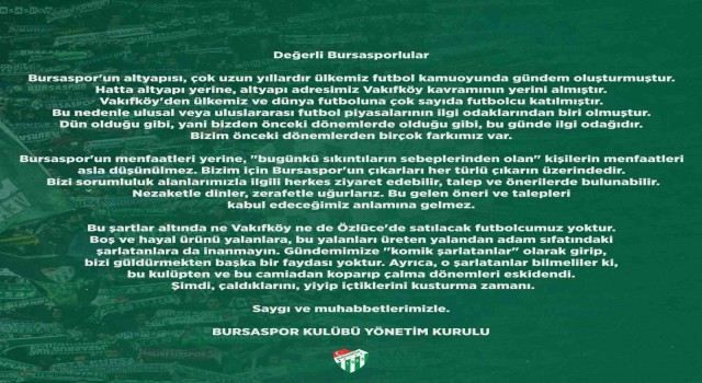 Bursaspor Kulübü: “Satılacak futbolcumuz yok