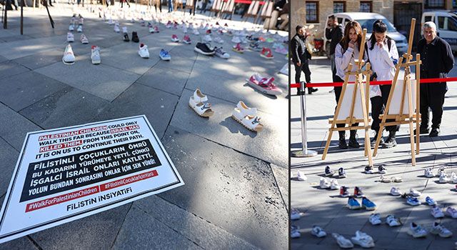 Gaziantep’te İsrail’in saldırılarına ”ayakkabılı” tepki