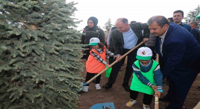 Konyada 100. Yıl Cumhuriyet Ormanında fidanlar toprakla buluşturuldu