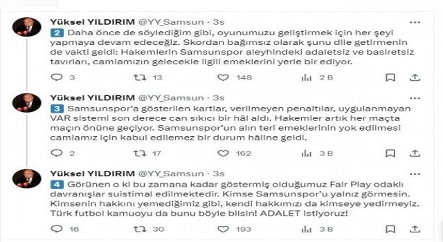 Y. Samsunspordan sert açıklama: “Hakem hatalarının devam etmesi durumunda, emeklerimizin gölgede bırakılmasına göz yummayacağız
