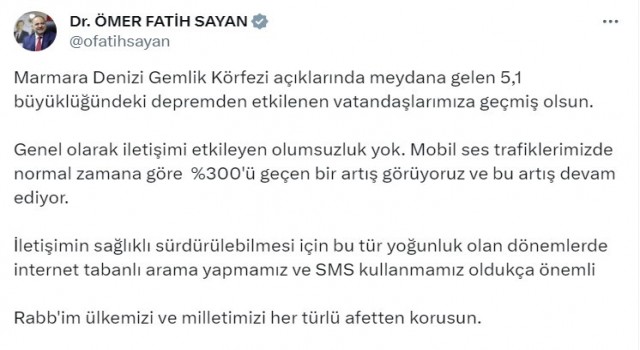 Bakan Yardımcısı Sayan: “(Deprem sonrası) İletişimi etkileyen olumsuzluk yok”