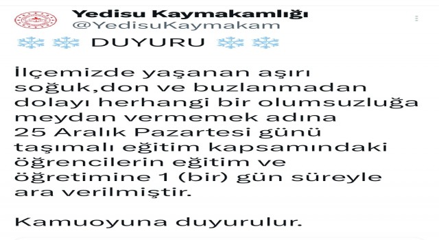 Bingölde iki ilçede daha taşımalı eğitime 1 gün ara verildi