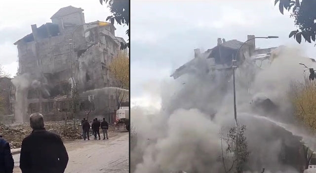 Elazığ'da ağır hasarlı bina tek dokunuşla yıkıldı
