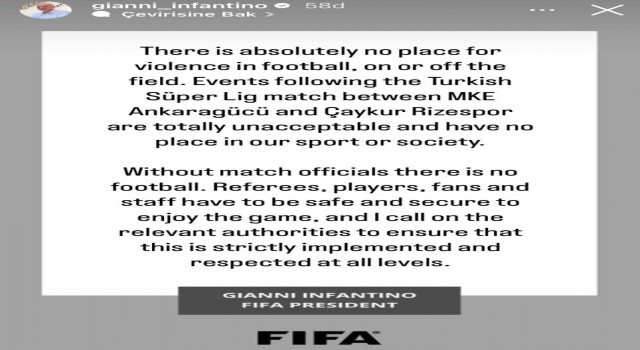 FIFA Başkanı Infantino, Halil Umut Melere yapılan saldırıyı kınadı
