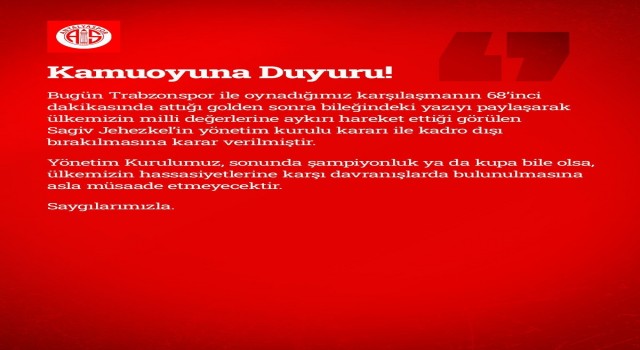 Antalyasporda Sagiv Jehezkel kadro dışı bırakıldı