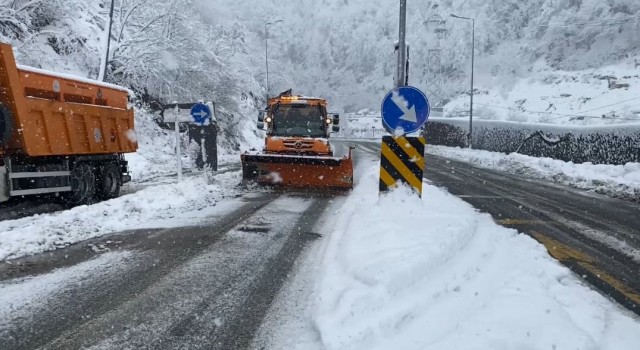 Artvinde kar yağışı Hopa-Borçka karayolunu olumsuz etkiledi