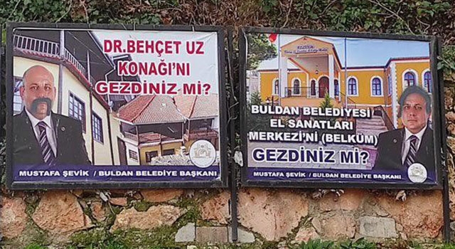 Buldan Belediye Başkanının resimlerine çirkin saldırı