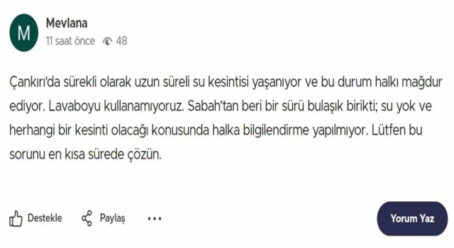 Çankırıda sürekli yaşanan su kesintilerine vatandaşlardan tepki