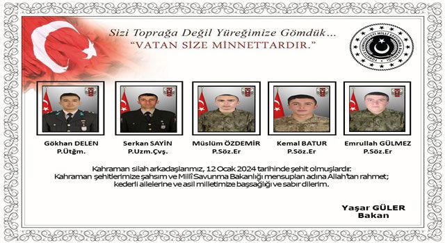 Şehit askerlerin isimleri açıklandı