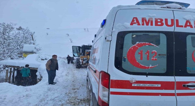 Siirtte yolu kardan kapanan mezrada rahatsızlanan hamile kadın hastaneye ulaştırıldı