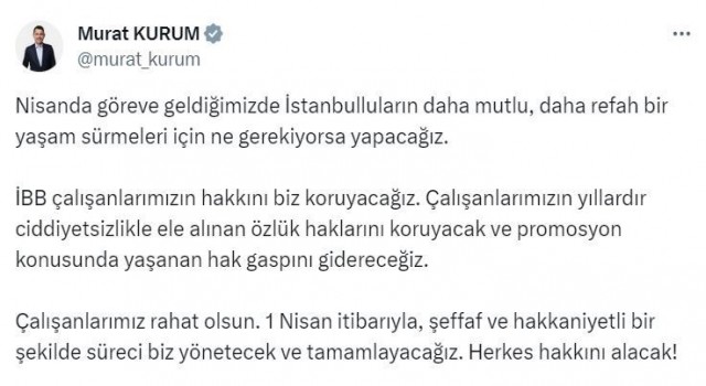 AK Parti İBB adayı Murat Kurum, İBB çalışanlarına yönelik açıklama yaptı