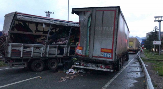 Artvinde sebze yüklü kamyonet park halindeki TIRa çarptı: 2 yaralı