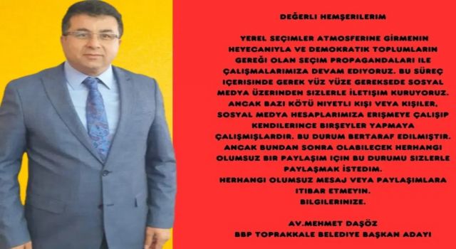 Başkan Daşöz "Kötü niyetli kişiler sosyal medya hesaplarımıza erişmeye çalıştı”