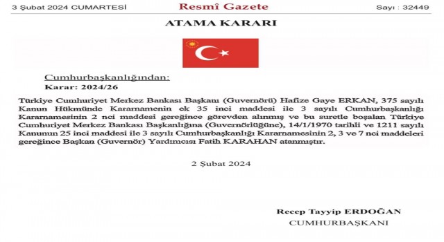 Merkez Bankası Başkanlığına Fatih Karahan atandı