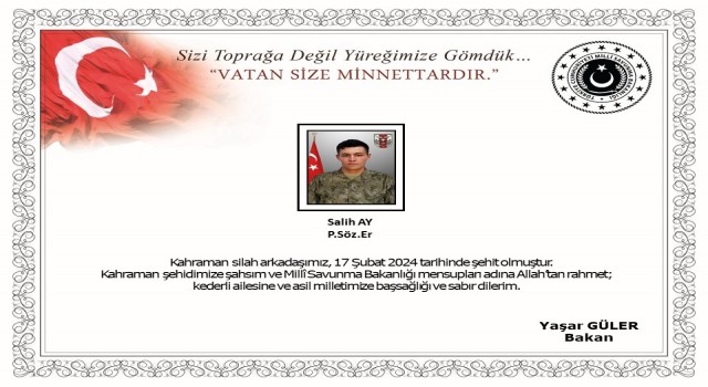 MSB: “Pençe-Kilit Operasyonu bölgesinde 1 asker şehit oldu”