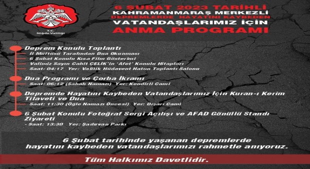 Niğdede 6 Şubatta hayatını kaybedenler için anma programı