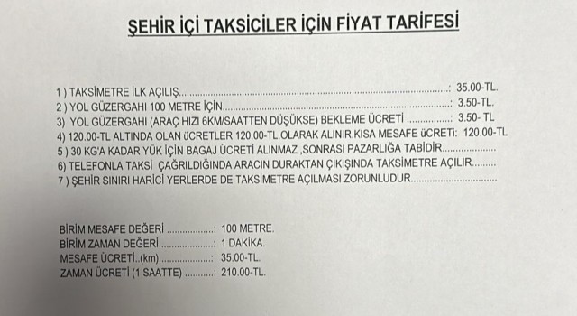 Uşakta taksi ücretlerine zam