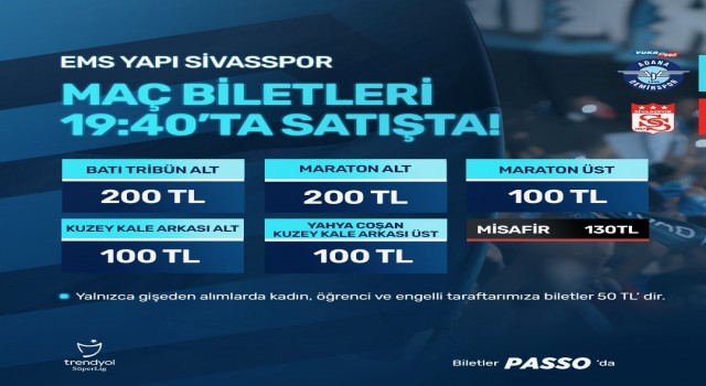 Adana Demirspor - Sivasspor maçının biletleri satışa çıktı