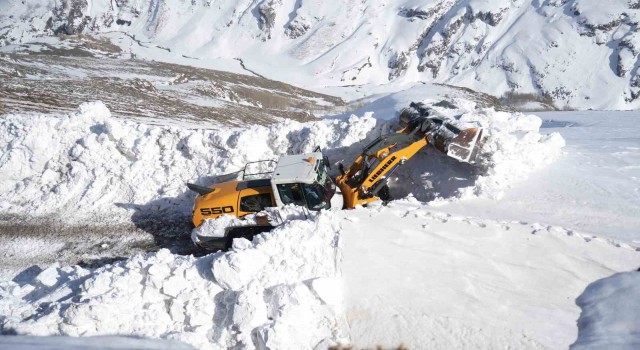 Muşta kar kalınlığının 7 metreyi bulduğu yolda çalışma