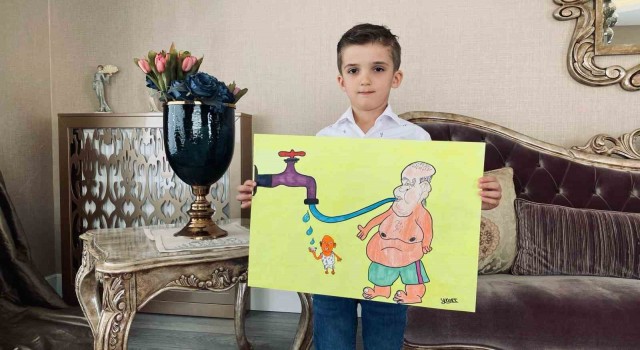 Kahramanmaraşta 7 yaşındaki minik karikatürist il birincisi oldu