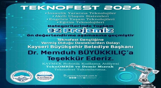 KAYMEKin Teknofest gençliği 92 proje ile ön değerlendirme aşamasına geçti