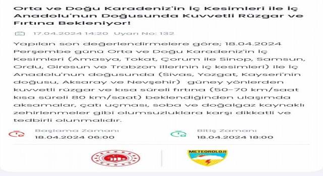 Orta ve Doğu Karadenizin iç kesimleri için fırtına uyarısı