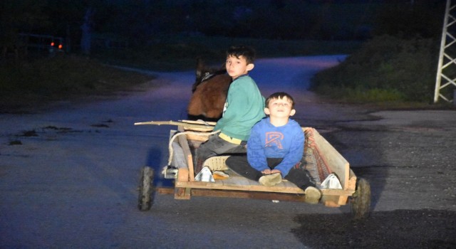 Sinopta derme çatma eşek arabasıyla tehlikeli yolculuk